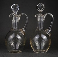 1O081 old polished oil vinegar glass pouring pair 22 cm