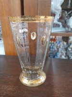 Régi Biedermeier Tíz Lapra Csiszolt,Aranyozott Pohár.14 cm.