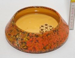 Tófej, ikebana, barna, narancssárga mázas kerámia virágtartó (2690)