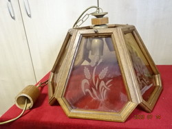 Ceiling lamp with six glasses, wooden frame, 3 burners, diameter 45 cm. Jokai.