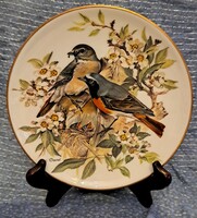 Rozsdásfarkú gébics madaras porcelán tányér, falitányér, dísztányér (L3825)