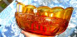 Offering bowl - large, thick, solid glass bowl - applied side decoration - polished to a flat surface