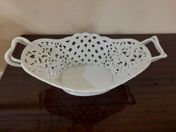 White Herend porcelain basket with pierced ears, serving bowl
