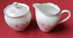 J. Kronester Bavaria német porcelán cukortartó és tej tejszín kiöntő virág mintával