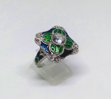 Art Deco 925-s ezüsttel töltött gyűrű, fehér zafír kristállyokkal méret : 9/59
