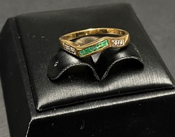 14K arany, alliance gyűrű smaragddal és gyémántokkal