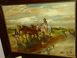 UDVARY PÁL (1900-1987) : HAJÓVONTATÓK (KÉSZÜLŐ VIHAR FÉNYEI)