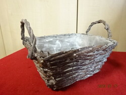 Antique wicker basket, two handles, lined. Jokai