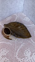 Rare ceramic ashtray in the shape of a leaf, with a pipe on the edge, unmarked, flawless, 7 x 17.5 x 12 cm