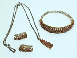 Aranyozott ezüst (925) női ékszerszett, karperec, fülbevaló, lánc medállal