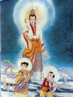 Fehér Tara BUDDHISTA TEXTILKÉP   aranyszállal átszőtt -Art&Decoration