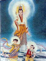 TIBETI BUDDHISTA   TEXTILKÉP THANGKA -aranyszállal átszőtt -Art&Decoration