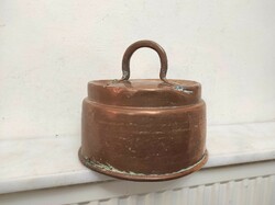 Antique kitchen tool tinned red copper heat-keeping cover hood 486 7705