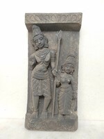Antik indiai faragott fa épület dísz Gujarat? India hindu isten motívum 530 7558