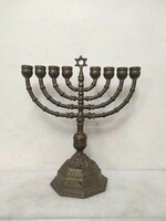 Antique Hanukkah patinated Jewish Hanukkah candle holder Star of David Judaica 9 branched menorah incomplete 599 7602