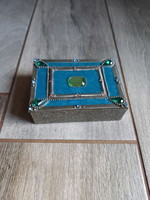 Pazar régi ezüstözött zománcozott ékszertartó doboz (10,3x7,2x3,3 cm)