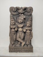 Antik indiai faragott fa épület dísz Gujarat? India hindu isten motívum 527 7555