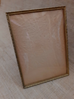 Old brass rectangular decorative copper table picture frame with embossed glass that can also be hung on the wall