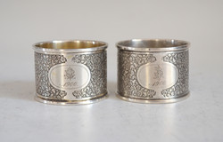 Ezüst szalvéta gyűrű pár. Art Deco stílusban virág mintával monogramos  NF68