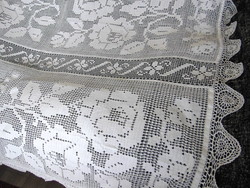 Busy! Antique hand-woven Transylvanian tablecloth with a rose pattern