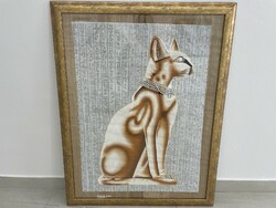 Egyptian papyrus cat image painting 88x69cm