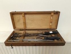 Antik orvosi szerszám készlet sebész eszköz fa dobozában 212 7658