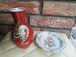 Wallendorf dragon vase + pink jewelry holder bowl
