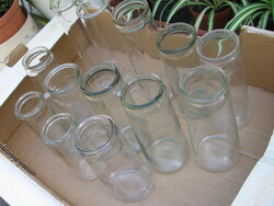 Pack of 13 antique and old preserves, frosted glass, wide at the bottom