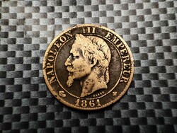 France 5 centimes, 1861 mint mark bb - Strasbourg Emperor Napoleon III (1852 - 1870)