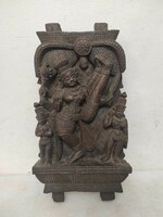 Antik indiai faragott fa épület dísz Gujarat? India hindu Visnu isten motívum 604 7568