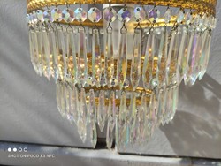 Crystal iridescent hanging chandelier 3-row 1-burner Czech ceiling lamp with crystal prism