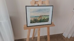(K) Szignózott akvarell  festmény  40x31 cm kerettel Bajóti táj