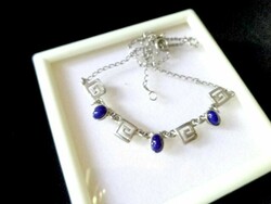 Silver Greek pattern necklace with lapis-colored enamel
