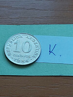 Argentina 10 centavos 1954 steel nickel plated jose de san martin #k