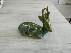 Zsolnay eozin deer deer animal porcelain figurine designed by András Sinkó