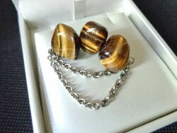 Tiger's eye 3 stone brooch with small chain
