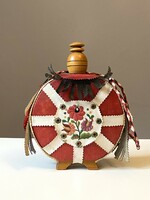 Handmade wooden water bottle decorated with Kalocsa embroidery, 27 cm