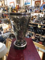 Silver-painted Biedermeier glass vase, height 24 cm
