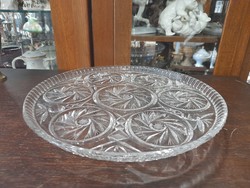 Engraved heavy crystal, stone-shaped tray with legs, offering. 29.5 Cm.