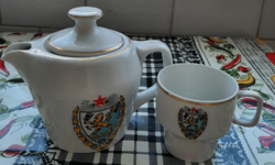 Hollóházi Békéscsaba címer jelzésű logós kávés kiöntő és csésze