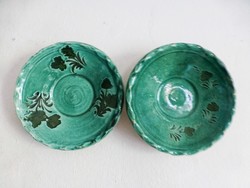Csákvári green ceramic wall plates in a pair