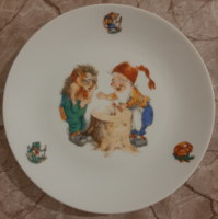 Bavaria porcelán törpe, sünddisznó, béka, mókus mesetányér 19,5 cm