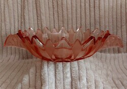Rare pink art deco etched glass bowl, offering bowl.