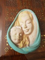 Madonna with child, mother with child signed porcelain wall decoration