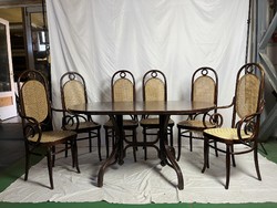 Antik Thonet asztal +4db szék+2db karfás szék