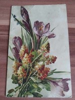 Antik virágos képeslap, 1918-ból