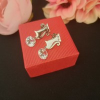 Silver-plated zircon cat earrings 1.5 cm
