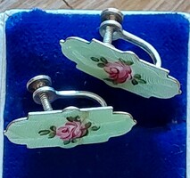 Vintage silver earrings with enamel inlay and screw lock