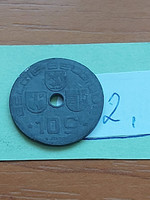 Belgium belgie - belgique 10 centimes 1943 ww ii. Zinc, iii. King Leopold II