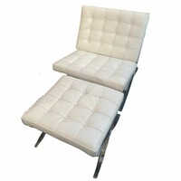 White barcelona chair and footrest - b378
